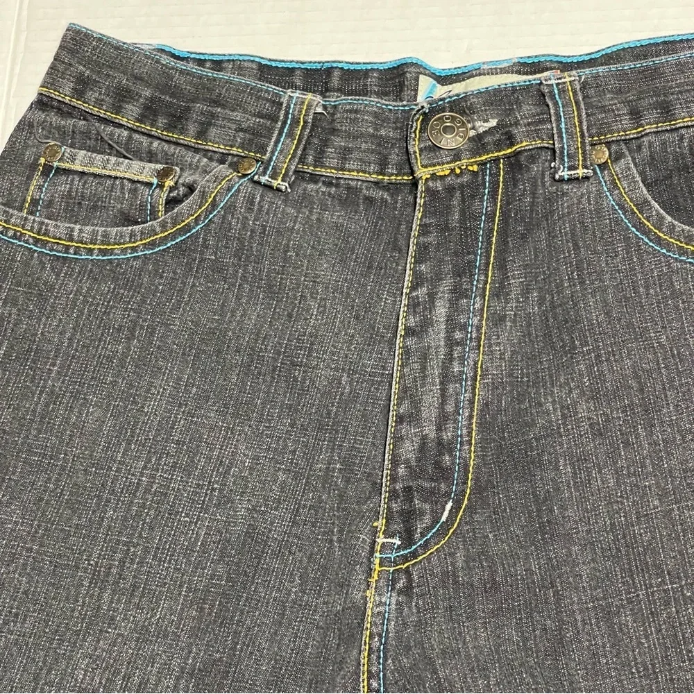 Indigo Charcoal Denim with Yellow and Blue Stitching